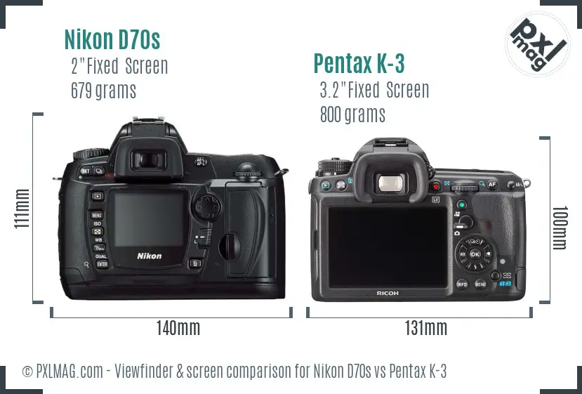 Nikon D70s vs Pentax K-3 Screen and Viewfinder comparison