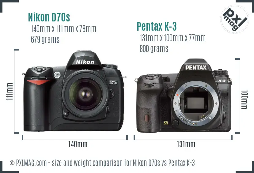 Nikon D70s vs Pentax K-3 size comparison