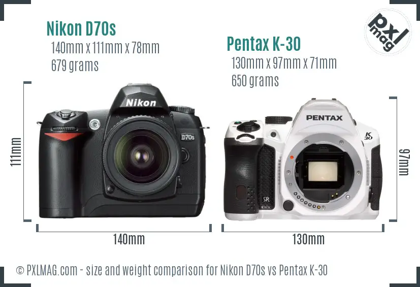Nikon D70s vs Pentax K-30 size comparison