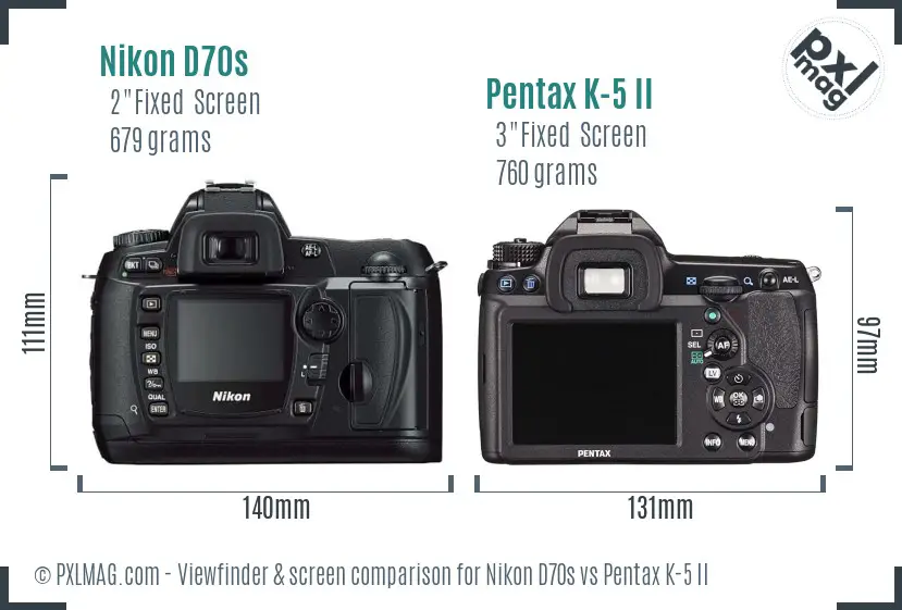 Nikon D70s vs Pentax K-5 II Screen and Viewfinder comparison