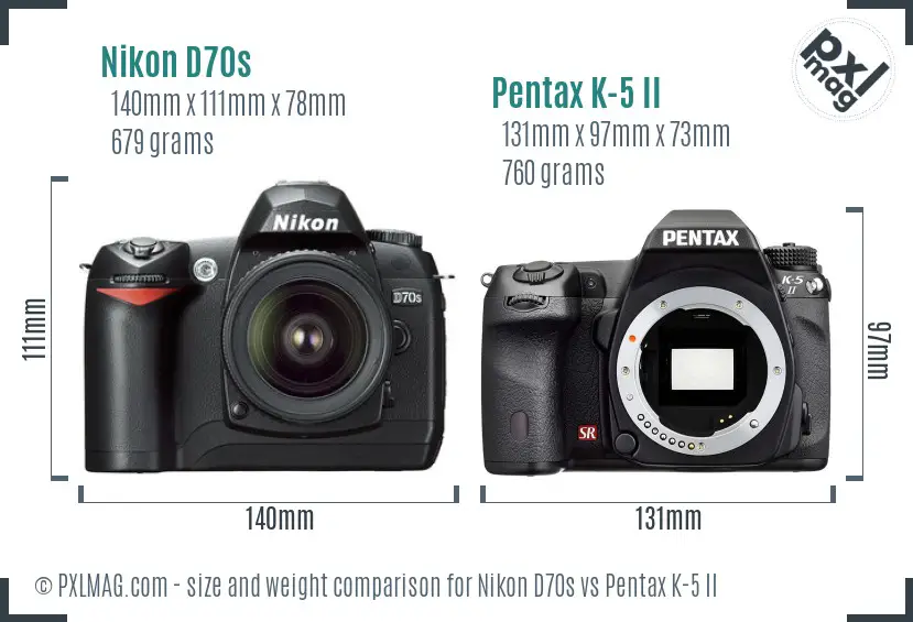 Nikon D70s vs Pentax K-5 II size comparison