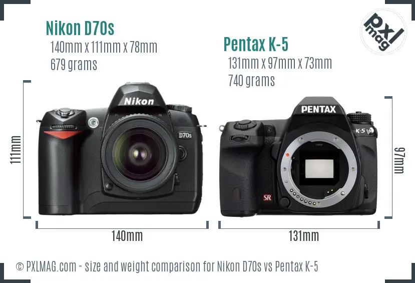 Nikon D70s vs Pentax K-5 size comparison