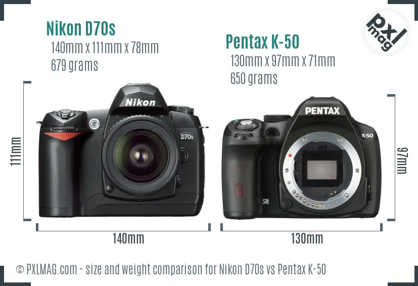 Nikon D70s vs Pentax K-50 size comparison