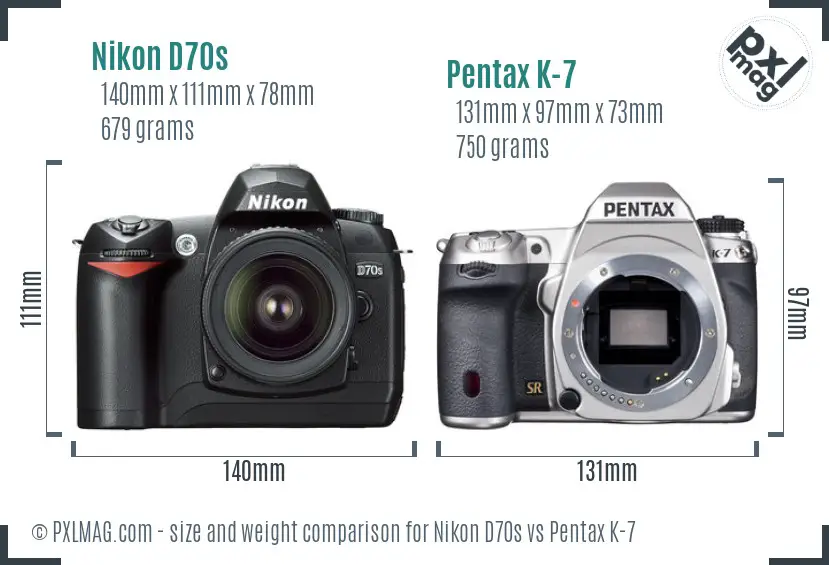 Nikon D70s vs Pentax K-7 size comparison