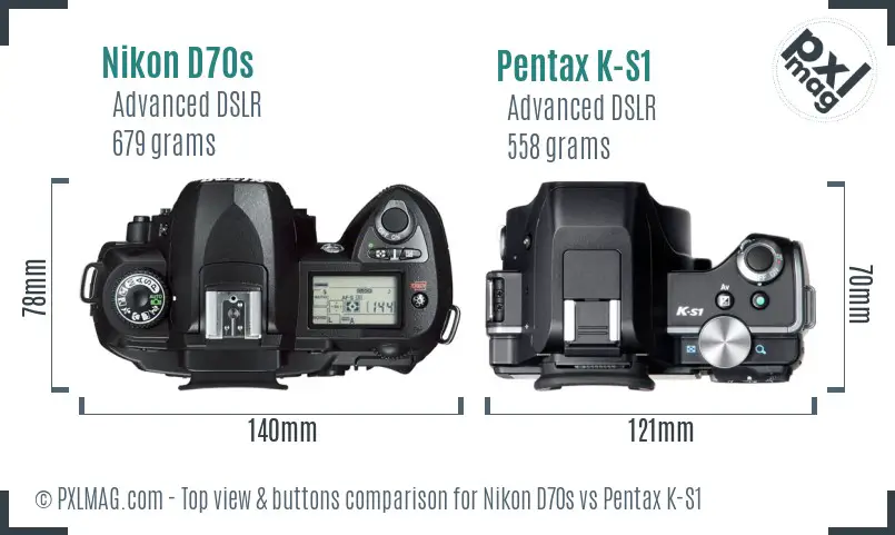 Nikon D70s vs Pentax K-S1 top view buttons comparison