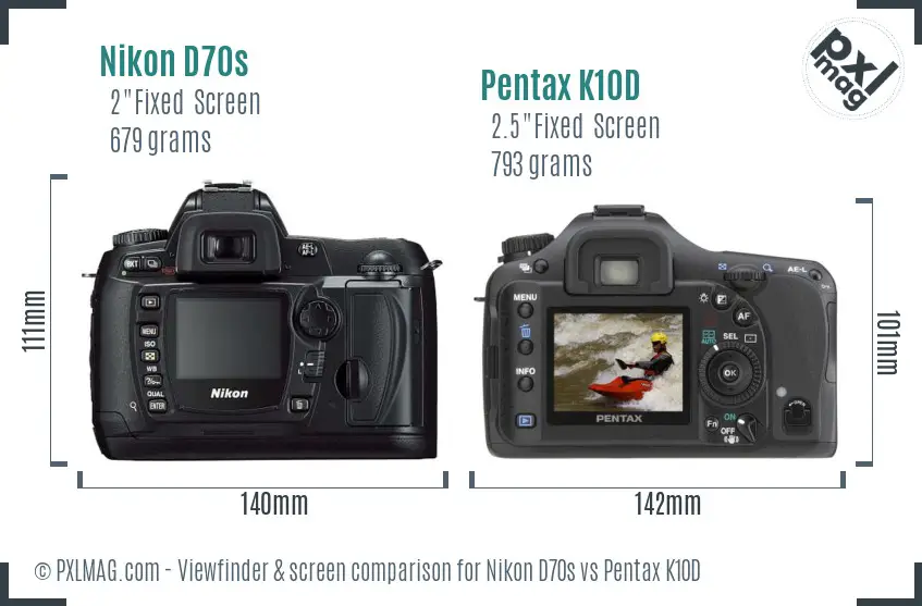 Nikon D70s vs Pentax K10D Screen and Viewfinder comparison
