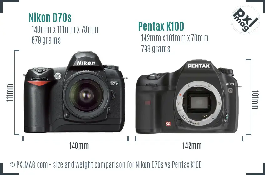 Nikon D70s vs Pentax K10D size comparison