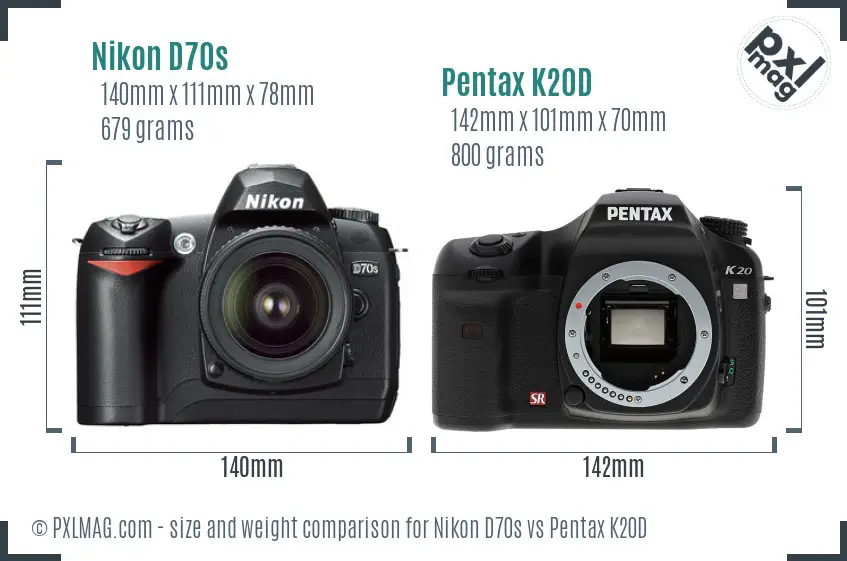 Nikon D70s vs Pentax K20D size comparison