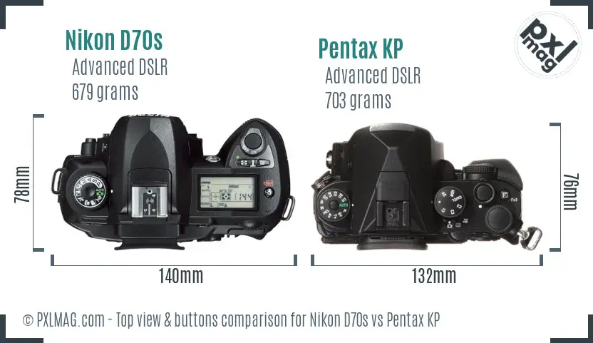 Nikon D70s vs Pentax KP top view buttons comparison