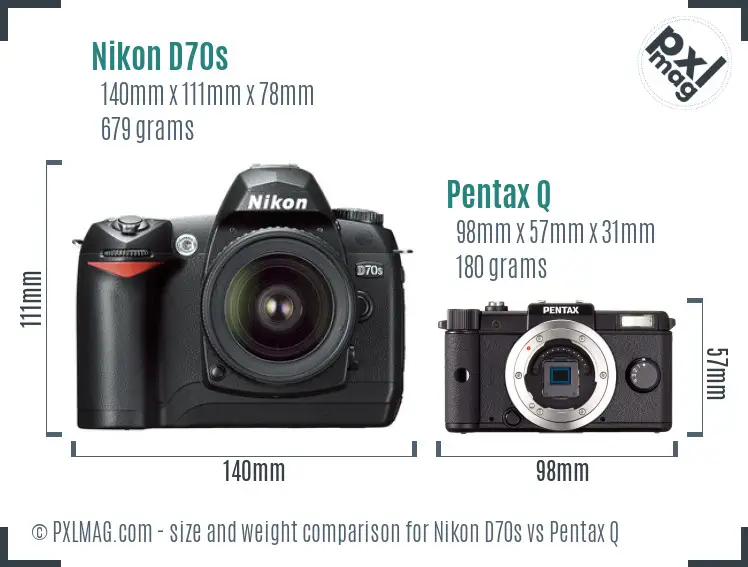 Nikon D70s vs Pentax Q size comparison