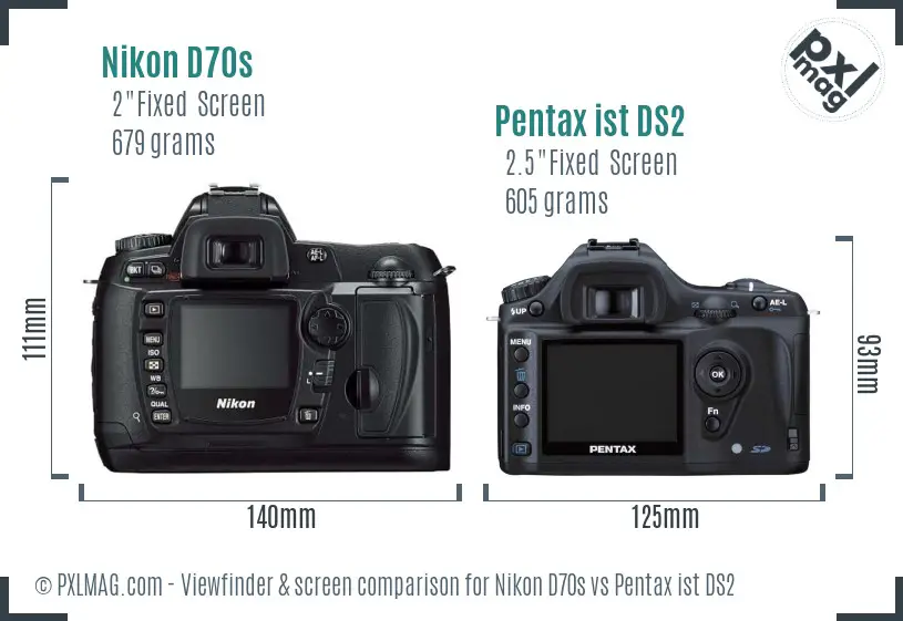 Nikon D70s vs Pentax ist DS2 Screen and Viewfinder comparison