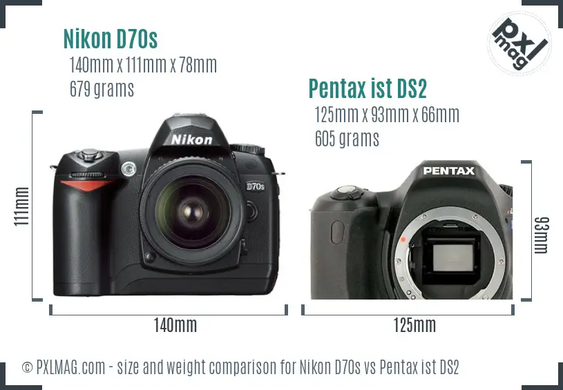 Nikon D70s vs Pentax ist DS2 size comparison