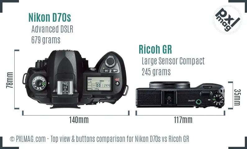 Nikon D70s vs Ricoh GR top view buttons comparison
