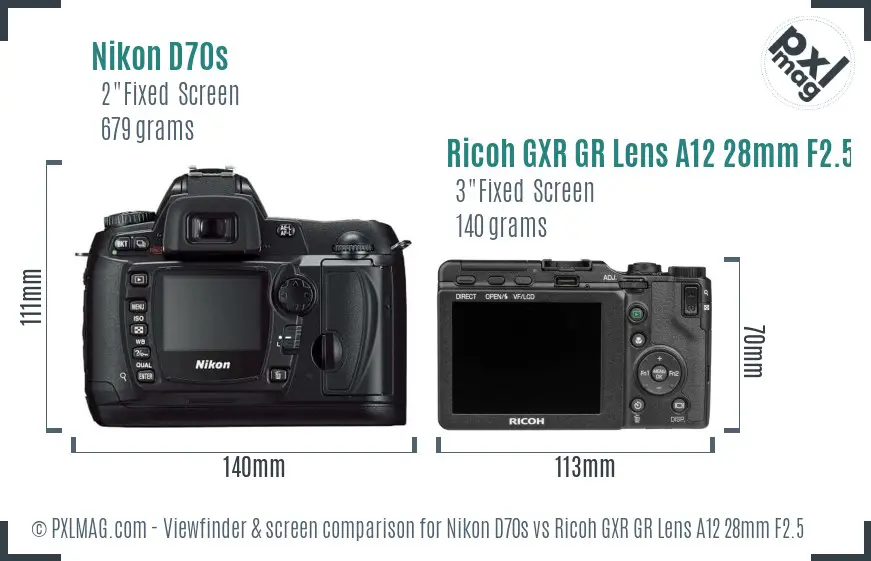 Nikon D70s vs Ricoh GXR GR Lens A12 28mm F2.5 Screen and Viewfinder comparison