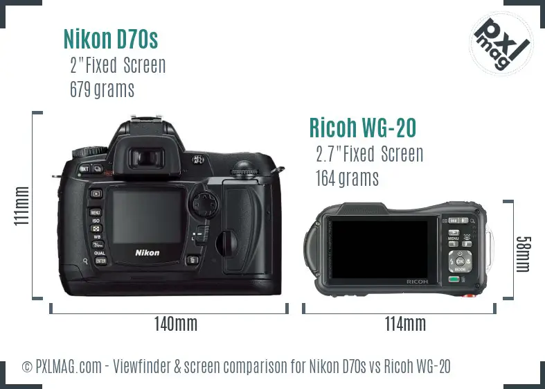 Nikon D70s vs Ricoh WG-20 Screen and Viewfinder comparison