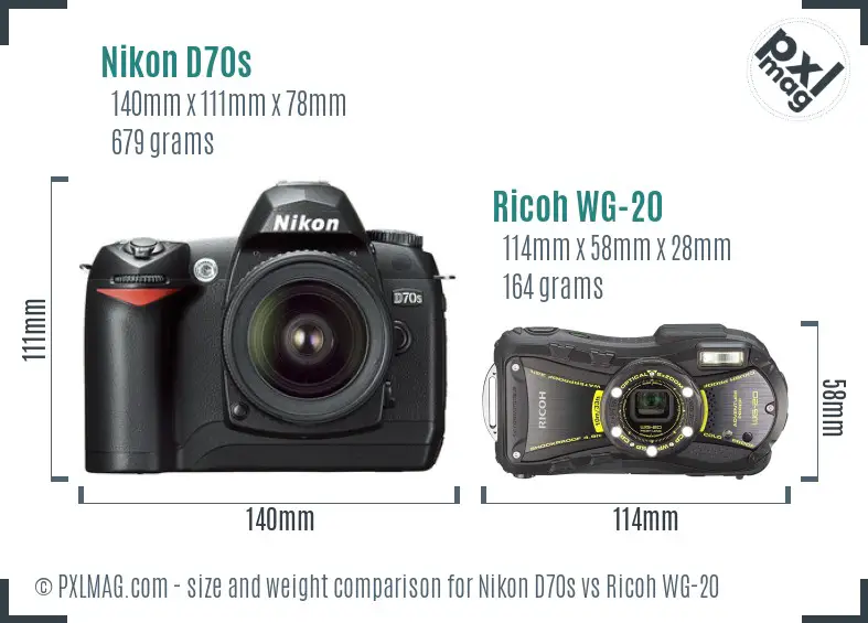 Nikon D70s vs Ricoh WG-20 size comparison