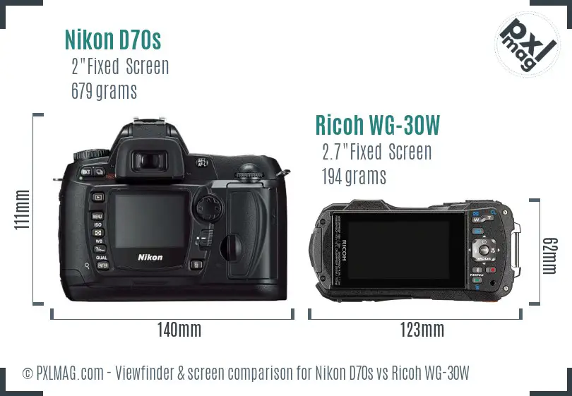 Nikon D70s vs Ricoh WG-30W Screen and Viewfinder comparison