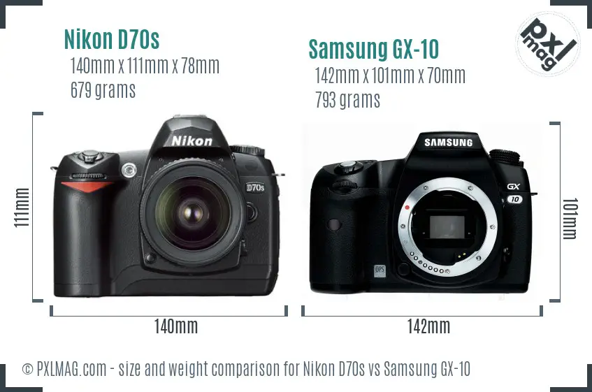 Nikon D70s vs Samsung GX-10 size comparison