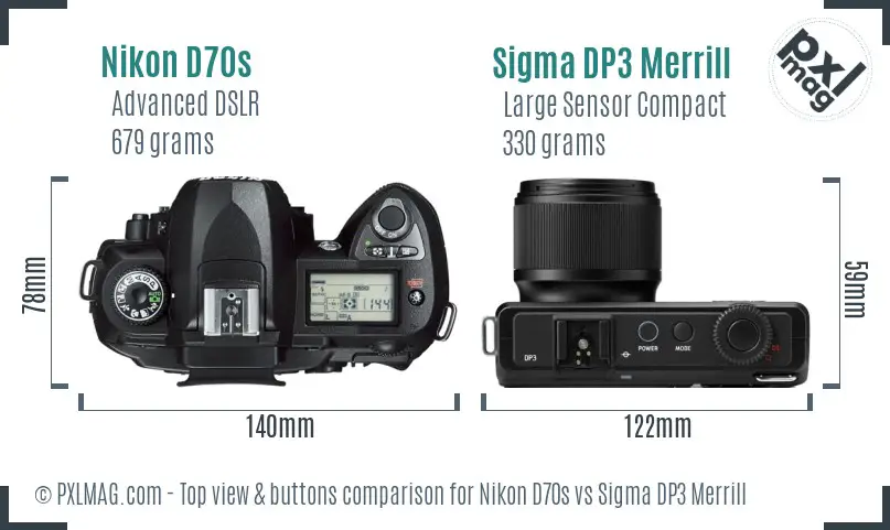Nikon D70s vs Sigma DP3 Merrill top view buttons comparison