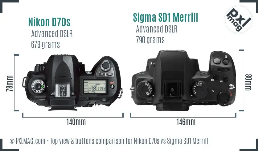 Nikon D70s vs Sigma SD1 Merrill top view buttons comparison