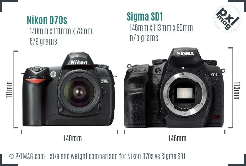 Nikon D70s vs Sigma SD1 size comparison