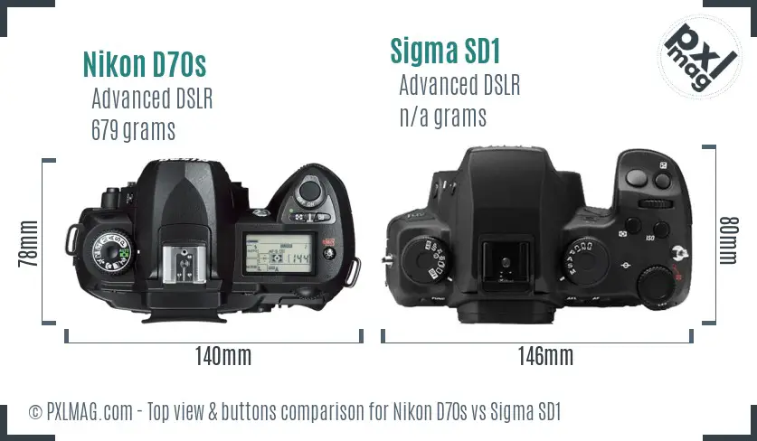 Nikon D70s vs Sigma SD1 top view buttons comparison