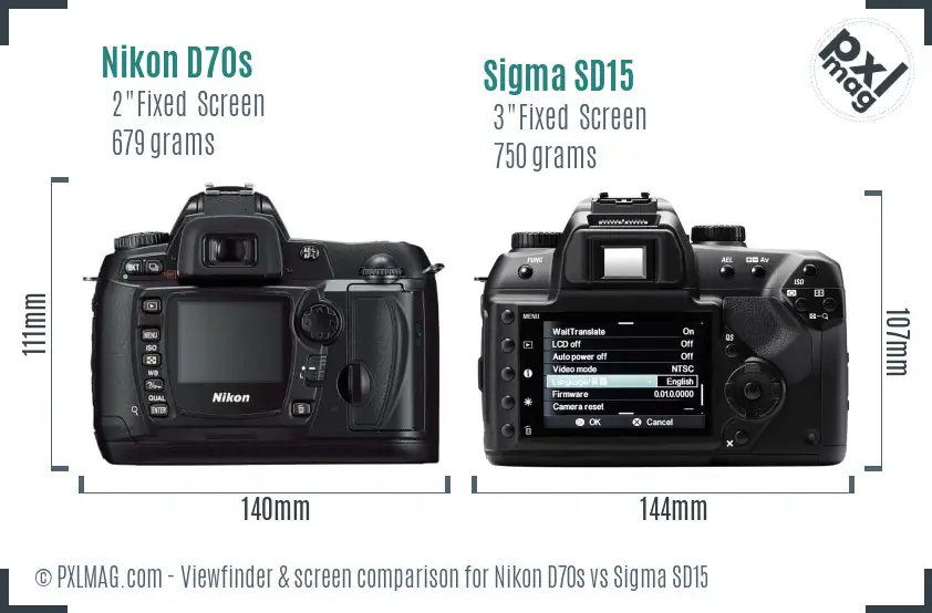 Nikon D70s vs Sigma SD15 Screen and Viewfinder comparison