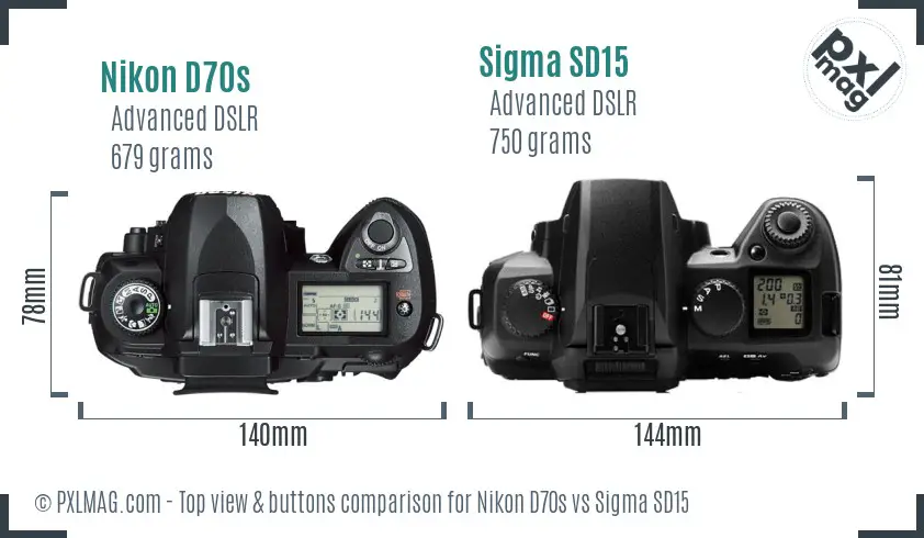 Nikon D70s vs Sigma SD15 top view buttons comparison