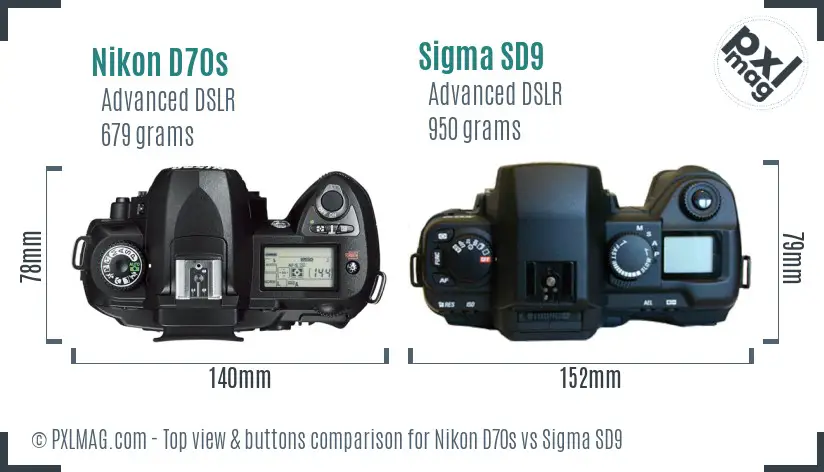Nikon D70s vs Sigma SD9 top view buttons comparison