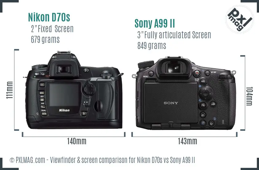Nikon D70s vs Sony A99 II Screen and Viewfinder comparison