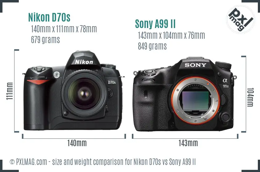 Nikon D70s vs Sony A99 II size comparison