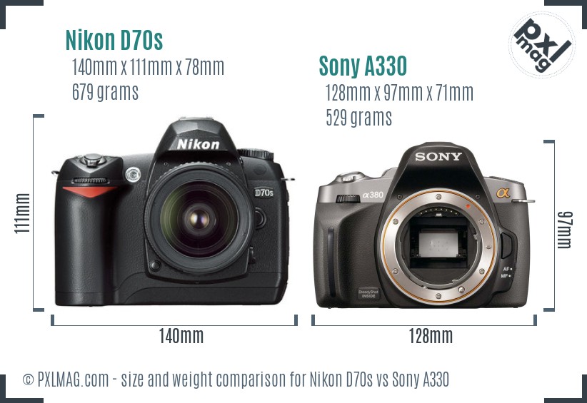 Nikon D70s vs Sony A330 size comparison