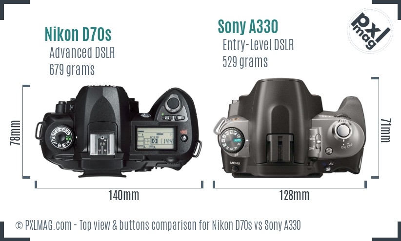 Nikon D70s vs Sony A330 top view buttons comparison