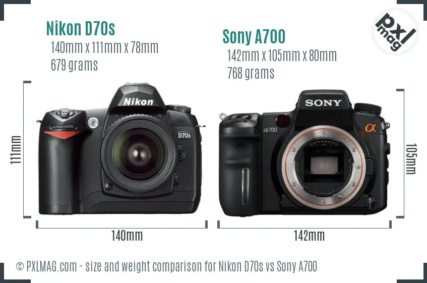 Nikon D70s vs Sony A700 size comparison