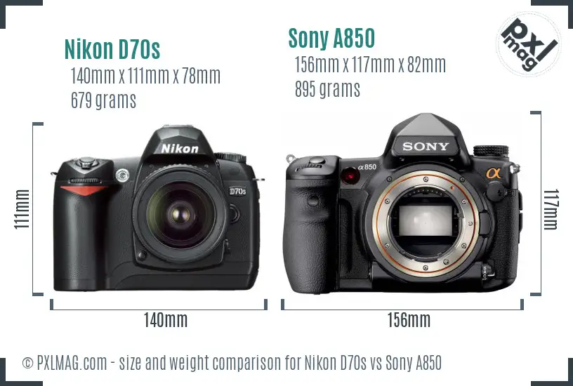 Nikon D70s vs Sony A850 size comparison