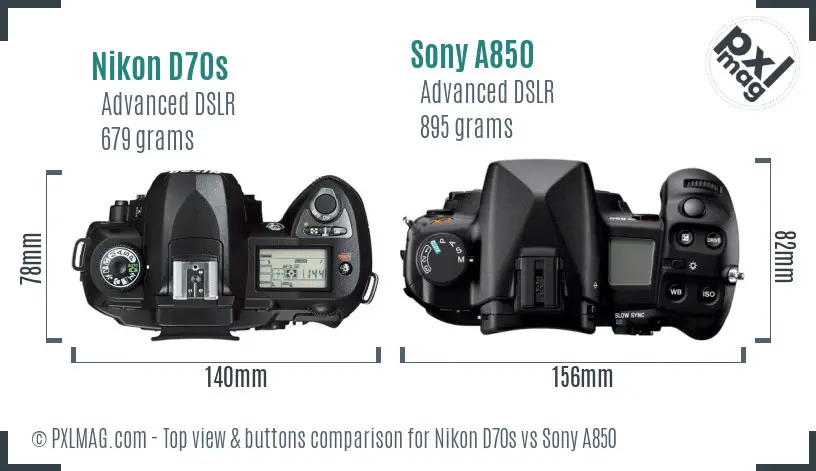 Nikon D70s vs Sony A850 top view buttons comparison