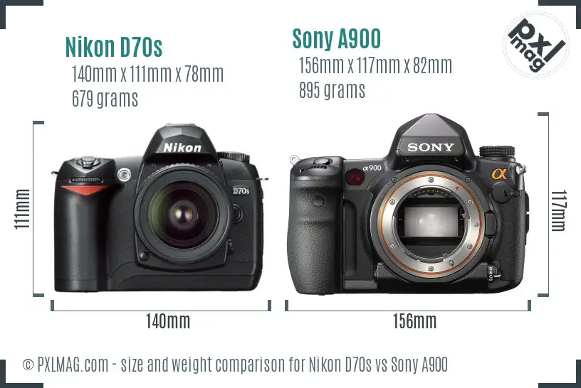 Nikon D70s vs Sony A900 size comparison