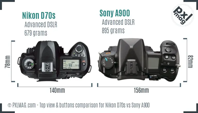 Nikon D70s vs Sony A900 top view buttons comparison