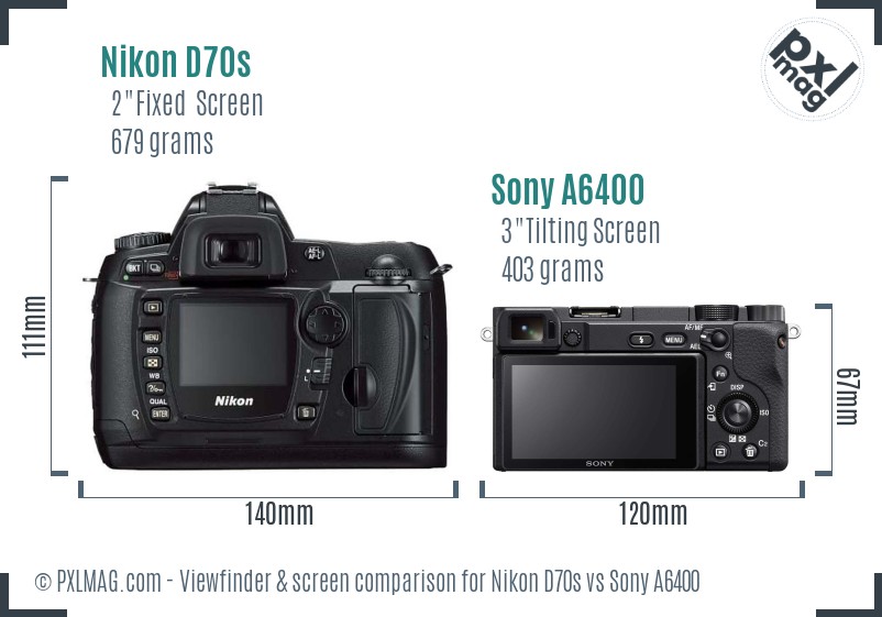 Nikon D70s vs Sony A6400 Screen and Viewfinder comparison