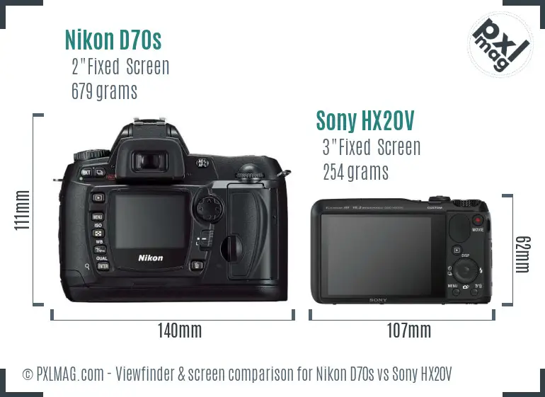 Nikon D70s vs Sony HX20V Screen and Viewfinder comparison