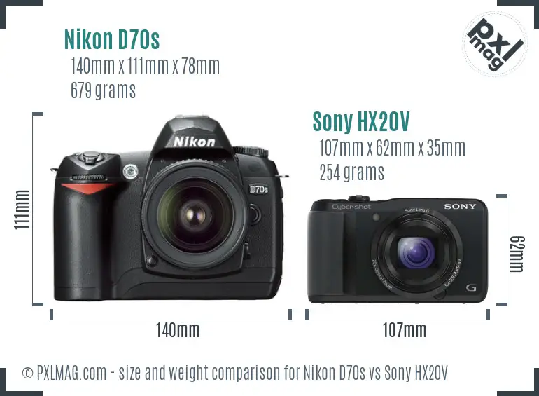 Nikon D70s vs Sony HX20V size comparison