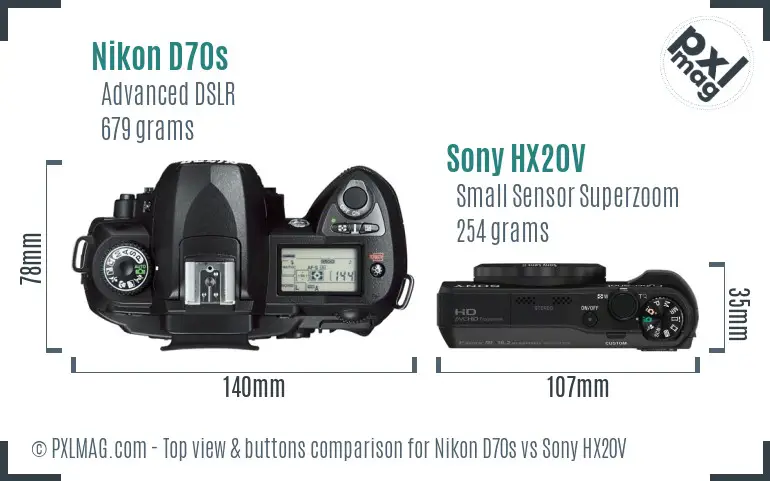 Nikon D70s vs Sony HX20V top view buttons comparison