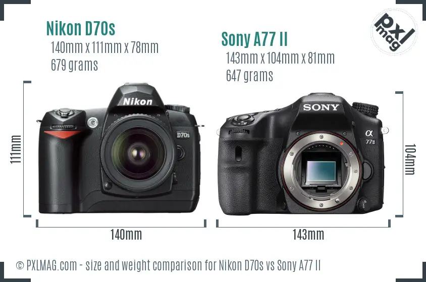 Nikon D70s vs Sony A77 II size comparison