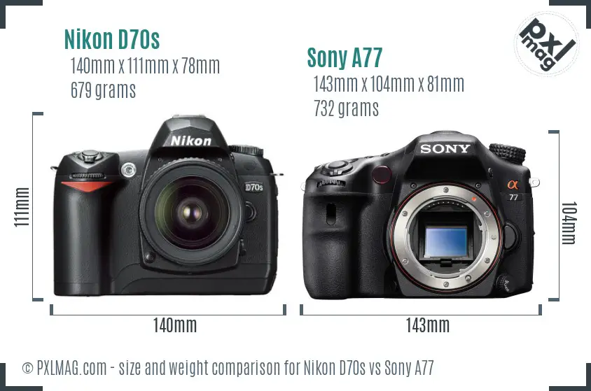 Nikon D70s vs Sony A77 size comparison