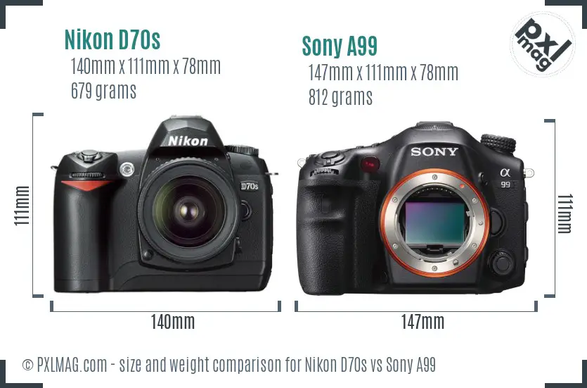 Nikon D70s vs Sony A99 size comparison