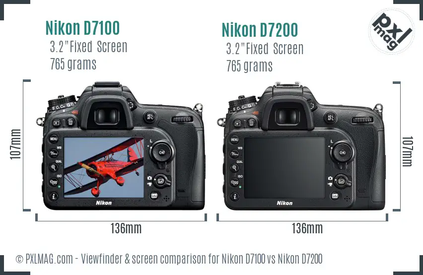 Nikon D7100 vs Nikon D7200 Screen and Viewfinder comparison
