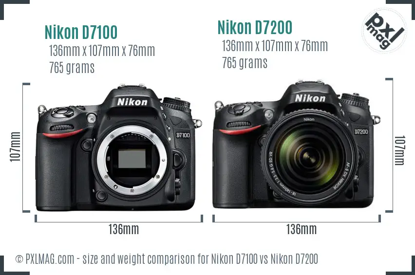 Nikon D7100 vs Nikon D7200 size comparison