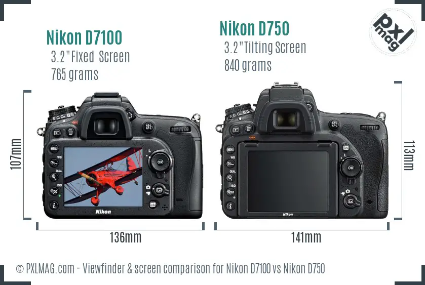 Nikon D7100 vs Nikon D750 Screen and Viewfinder comparison