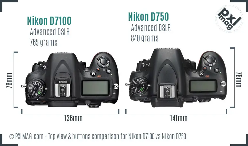 Nikon D7100 vs Nikon D750 top view buttons comparison