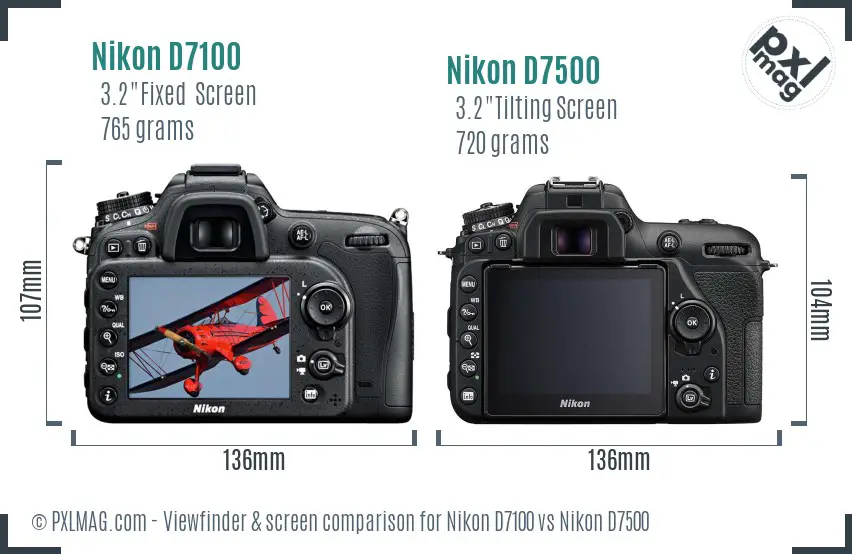 Nikon D7100 vs Nikon D7500 Screen and Viewfinder comparison